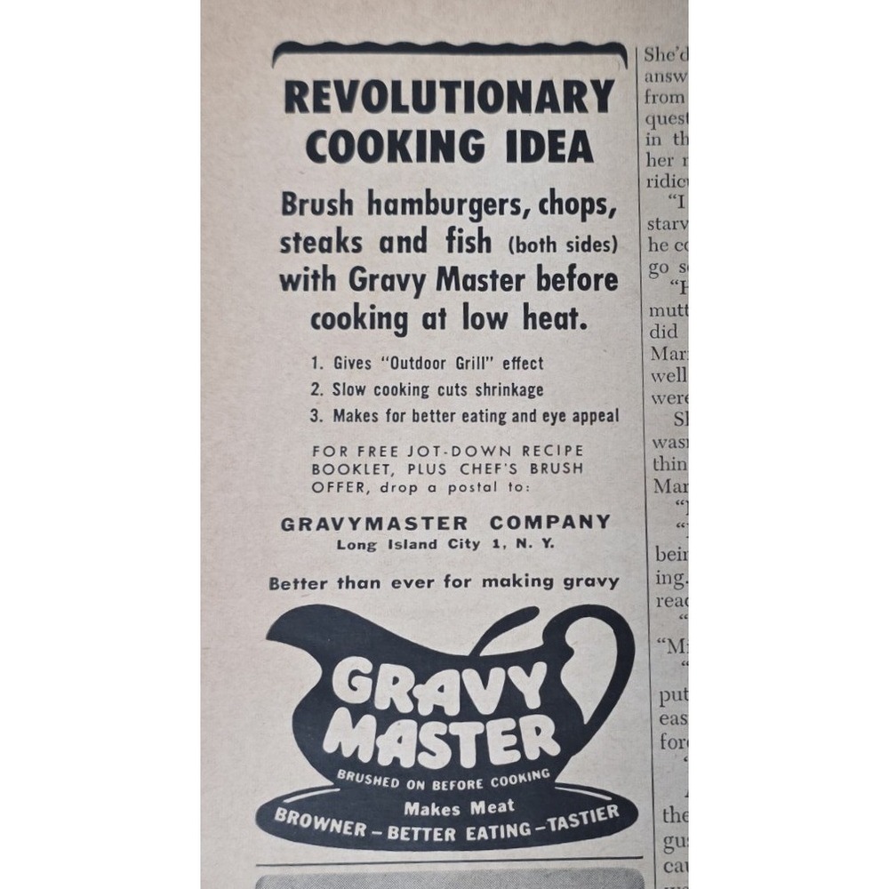 Vintage 1954 Gravy Master Print Ad Revolutionary Cooking Idea Long Island NY